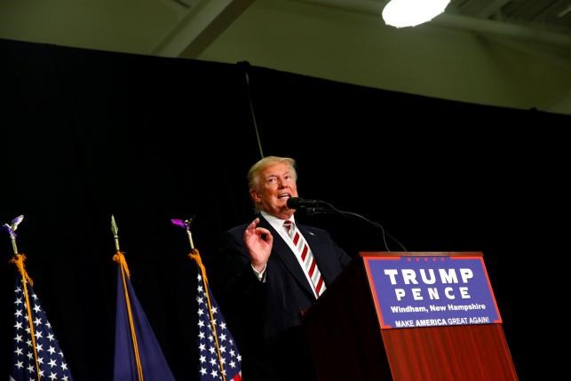 Republican U.S. presidential nominee Donald Trump attends a campaign event at Windham High School in Windham, New Hampshire August 6, 2016.
